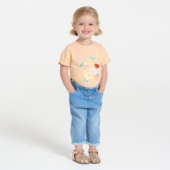 تيشيرت مطرز بالترتر باللون البرتقالي للفتيات الصغيرات